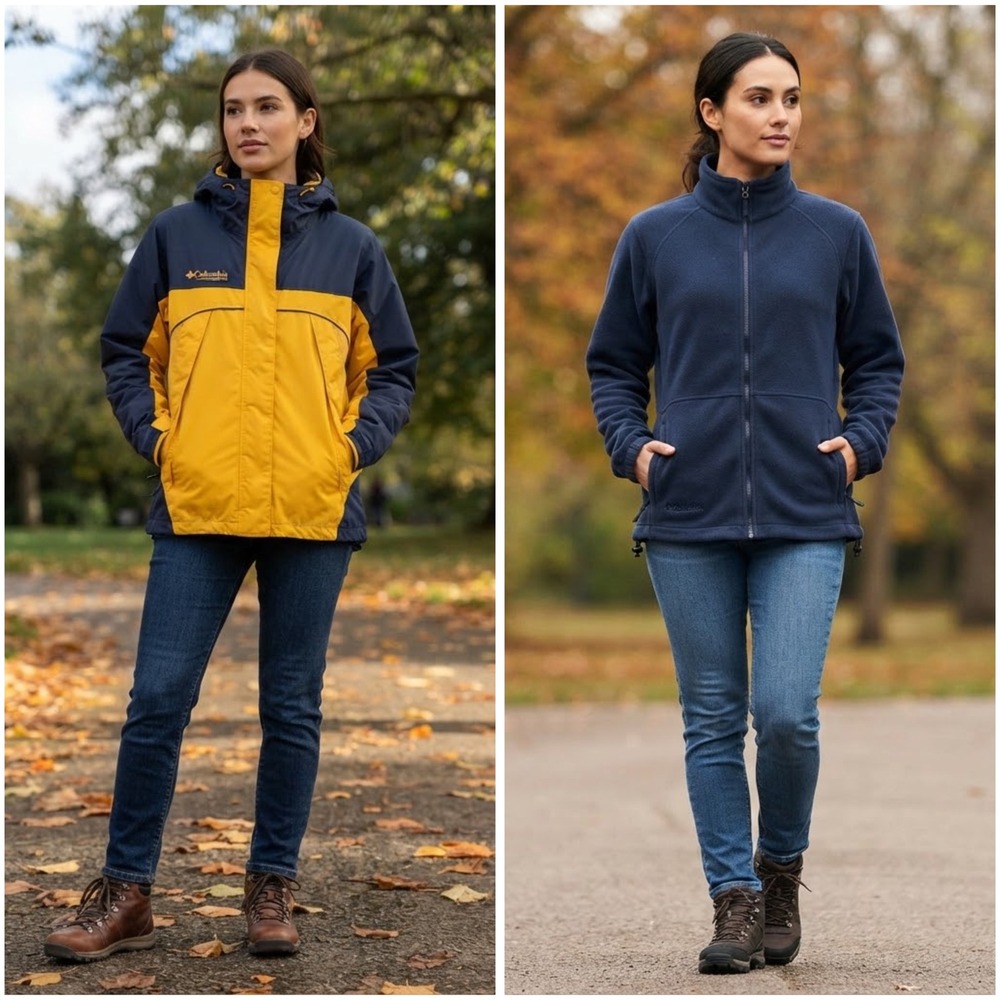 Columbia Women's Interchange 3in1 Jacket Blue Yellow Size L Fleece Liner Hood